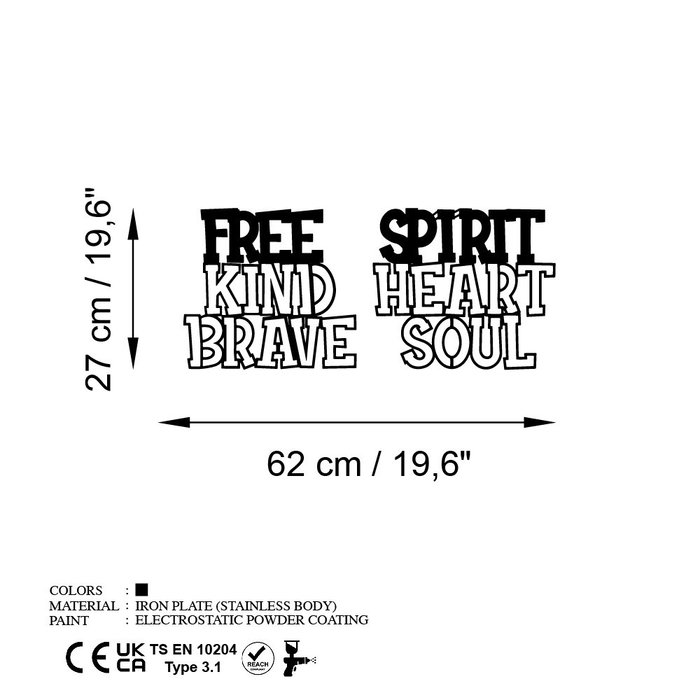 Wallity Heart Brave Soul - Escultura de pared de metal negra